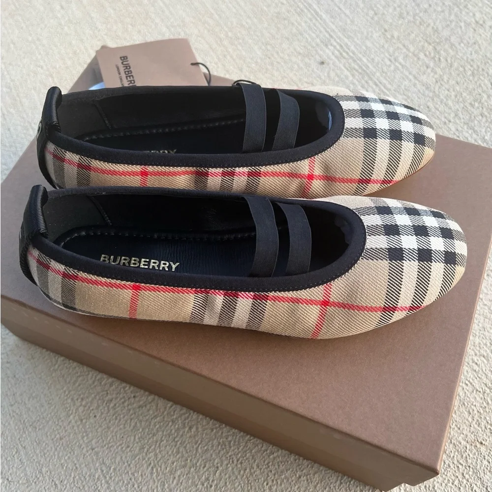 Burberry Kids Logo-Detail Check Ballerina Shoes, Size EU 35, UK 2.5 NEW in Box